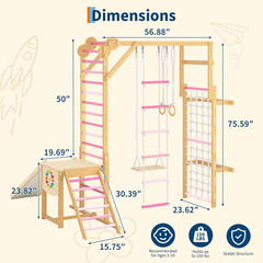 Indoor Jungle Gym for Kids 3-10 – 8-in-1 Wooden Climbing Structure & Slide