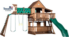 Woodridge Elite Cedar Wood Swing Set with Wave Slide, Clubhouse, Crawl Tunnel, C