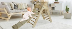 Pikler Triangle Ladder with Ramp and Slide, Wooden Foldable 2-in-1 Climber