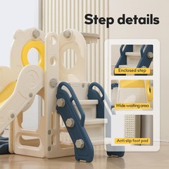 6 in 1 Kid Indoor Playset Freestanding Toddler Slide with Swing Set for 1-3 Blue