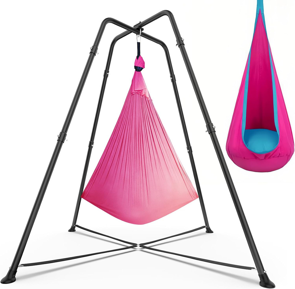 Swing Stand with Sensory Swing, Swing Frame with Pod Swing, X-Shaped Swing Set,