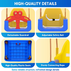 3-In-1 Toddler Swing Set, Baby Swing with Safety Belt, Indoor/Outdoor, Easy to A