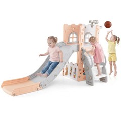 Toddler Slide, 6 in 1 Kids Indoor Outdoor Playground with Climber Basketball …
