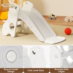 3In1 Kid Folding Slide With Climber,Basketball Hoop,Freestanding Slide Toy White
