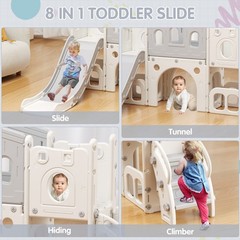 8 in 1 Toddler Climber Slide Playset Outdoor Indoor Slide Playset for Kids White