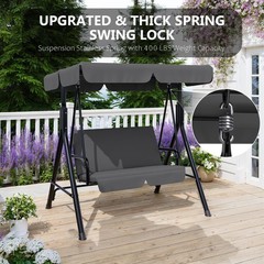 Garvee 3-Seat Outdoor Patio Swing w/ Stand, Adjustable Canopy, Heavy Duty, Grey