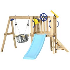 Wooden Toddler Playground with Baby Swing Set, Ages 1.5-4, Natural
