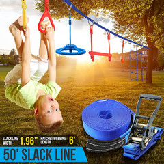 Ninja Warrior Slack Line Obstacle Course 50Ft Slackline with 18 Jungle Gym Tree