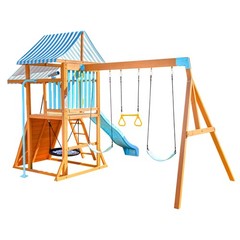 Teamson Kids Laguna Wooden Swing Set with Slide & Rock Wall