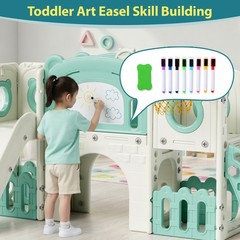 10-in-1 Slide Set for Kids Age 3+, Toddler Climber Slide Set with Drawing Board
