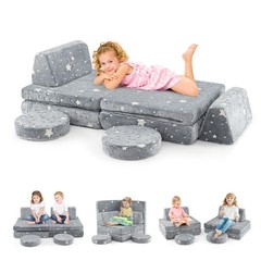 Modular Kids Play Couch Set Glow in Dark Portable Handles Gray Soft Foam Sofa