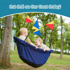 Large Platform 53” RPET Boat-Shaped Swing, Canoe Tree Swing for Kids, Eco-Frien