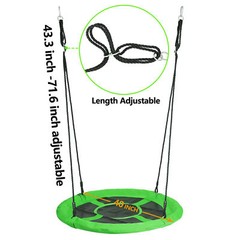 40” Round Saucer Tree Flying Swing Set Seat Max 800LBS Adjustable Ropes Green