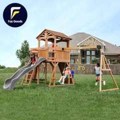 Sterling Point Cedar Wood Swing Set with Wave Slide Raised Clubhouse Wooden