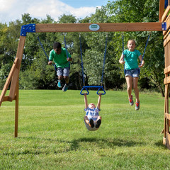 Cedar Wood Beach Front Swing Set with Slide, Monkey Bars & Picnic Area