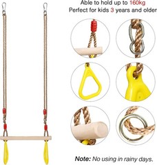 Kids Trapeze Swing Bar with Gym Rings Set