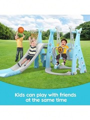 New 4in1 Toddler Slide Swing Set Pink Basketball Climber Playset
