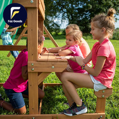 Backyard Discovery Belmont Cedar Wood Swing Set with Wave Slide Play Deck Rock