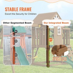 Wooden Backyard Swing Set: 6ft Slide, Rock Wall, Kitchen Fort, Picnic Table