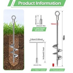 Ground Anchors Screw in Set of 2/4/8, Trampoline Anchors High Wind 18″-4PCS