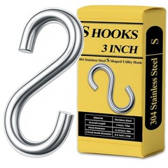 304 Stainless Steel 3 Inch S Hooks, 4 PCS S Hooks for Hanging Heavy Duty Stat…