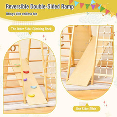 8-In-1 Jungle Gym Playset, Wooden Climber Play Set with Monke Natural