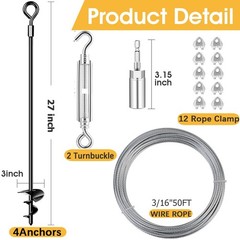 27″ Ground Anchors Shed Kits with 3/16″ Cable, 4 Pack Heavy Duty Stakes