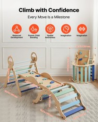 VEVOR Pikler Triangle Set 9-in-1 Toddler Climbing Toys with Wooden Cars Blue