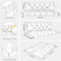 Porch Swing Cushions Outdoor 60 inch x 40 Waterproof Swing Cushions 3 Seater Rep
