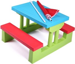 Kids PicnicTable Set Folding Outdoor Children Set Rainbow Bench w/Umbrella