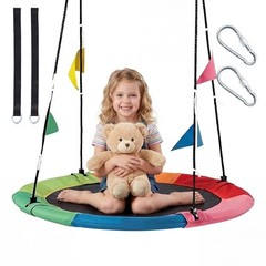 40 Inch Saucer Tree Swing for Kids and Adults, Round Outdoor & Indoor Rainbow