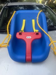 Little Tikes Toddler Bucket Swing Seat w/ Red T-Bar & Yellow Straps, Blue 1-2Y