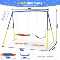 Swing Sets for Backyard with Kids Slide Outdoor Metal Playset 3 in 1 Swing Set