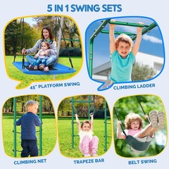 Large Metal Swing Set Backyard Playground Set Swings Set for Kids Outdoor 2 Seat