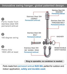 Seleware Set of 6 Swing Hanger, Swing Bolts M10 x 9.3″Stainless Steel Heavy Duty