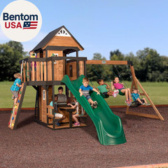 Canyon Creek Cedar Wood Swing Set with Wave Slide, Clubhouse, Play Kitchen, Picn