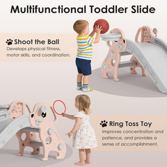 Toddler Slide, 4 in 1 Kids Slide for Indoor Outdoor, Slide with Basketball Hoop