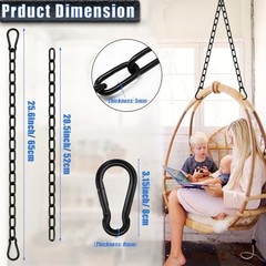 2 Pack Hanging Swing Chain with 4 Carabiners 25in, 660LB 25in×2pcs Black