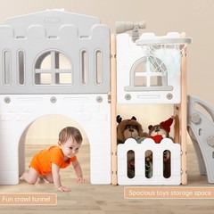 8 in 1 Toddler Slide Playset for Age 1-3 with Climber Toy Storage Gray and Pink