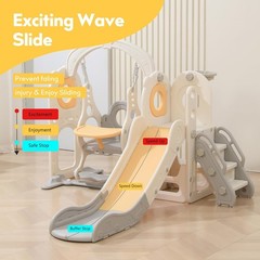 Freestanding Toddler Slide with Swing Set 6 in 1 Kids Playset L Shaped for 1-3