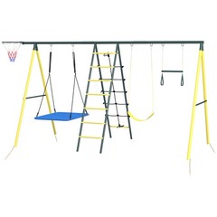 Metal Swing Set for Backyard, 5 in 1 Design for Ages 3-8, Yellow