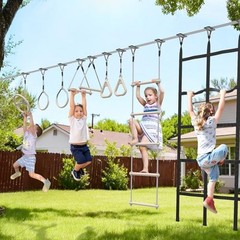Ninja Warrior Obstacle Course Swing Set for Kids with Weather 60 FT Beige
