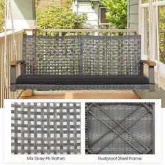 2-Person Outdoor Porch Swing with 118″ Hanging Ropes, Patiojoy PE Wicker Patio H