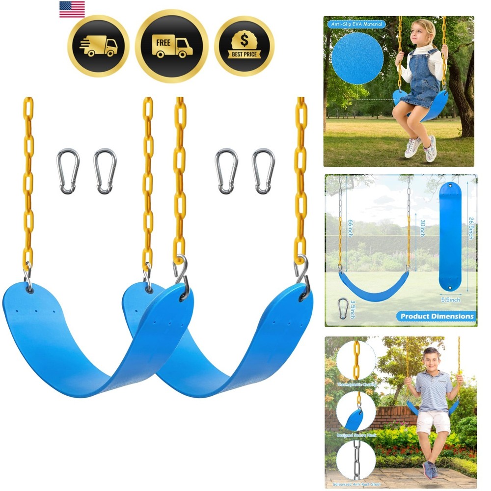 2PCS Swings Seats Heavy Duty with 66″ Chain, Playground Swing Set Accessories…