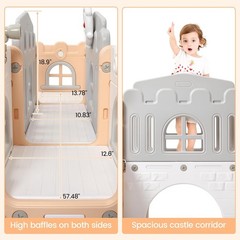 8 In 1 Toddler Slide & Climber Set Pink-Gray Indoor Outdoor Playground for Kids