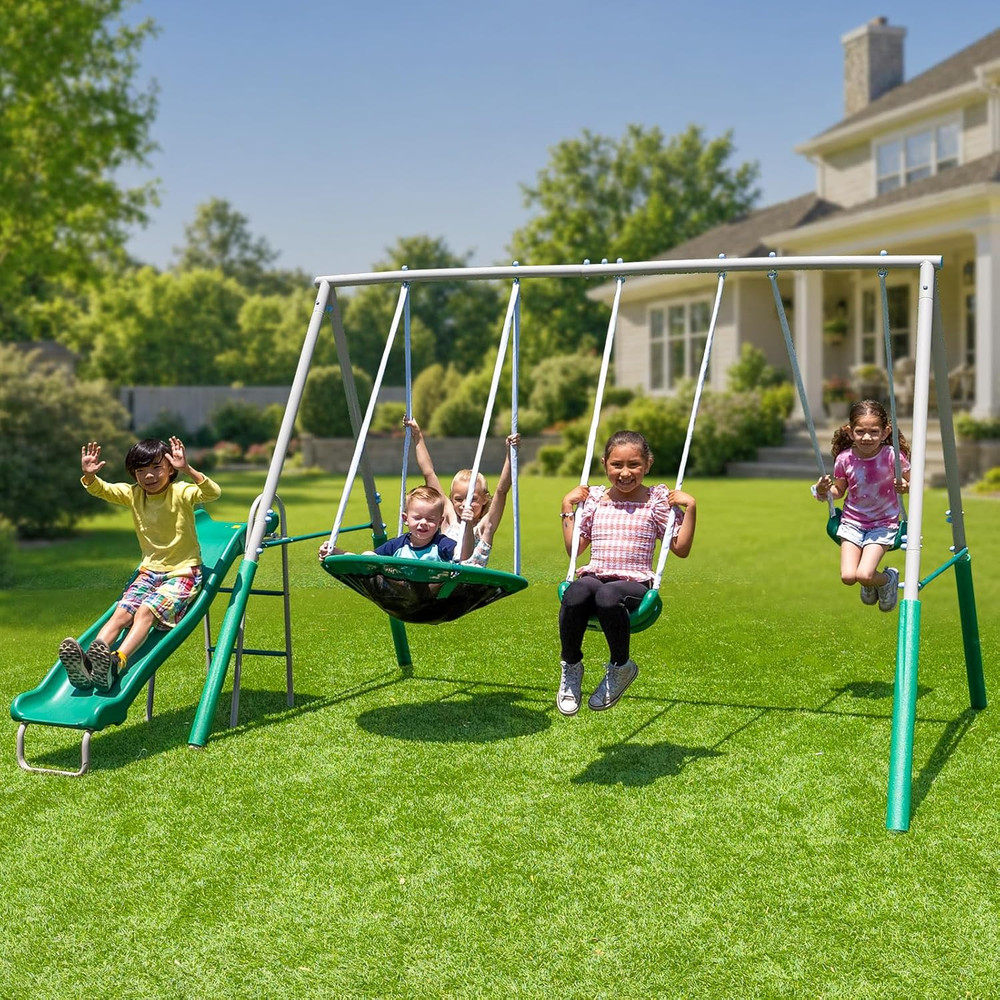 Northridge Metal Swing Set with Slide and Swings for Kids 3-8