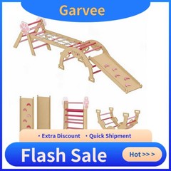 Wood Construction Toddler Jungle Gym Triangle Set In Pink, Indoor Climbing Toy E