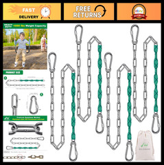 4 Heavy Duty 85″ Swing Chains – 1000LB Capacity Stainless Steel Kit with 8 Carab
