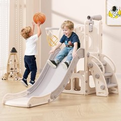 Toddler Slide, 6 in 1 Kids Indoor Slide for Toddlers 1-3, Baby White&gray