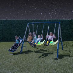 Sportspower 500LBS Metal Swing Set with LED Seats, Slide & Glider for Kids